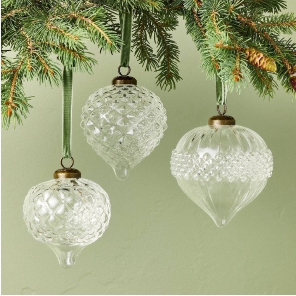 Set of 3 Ornate Glass Bulb Christmas Tree Ornaments Hearth & Hand with Magnolia